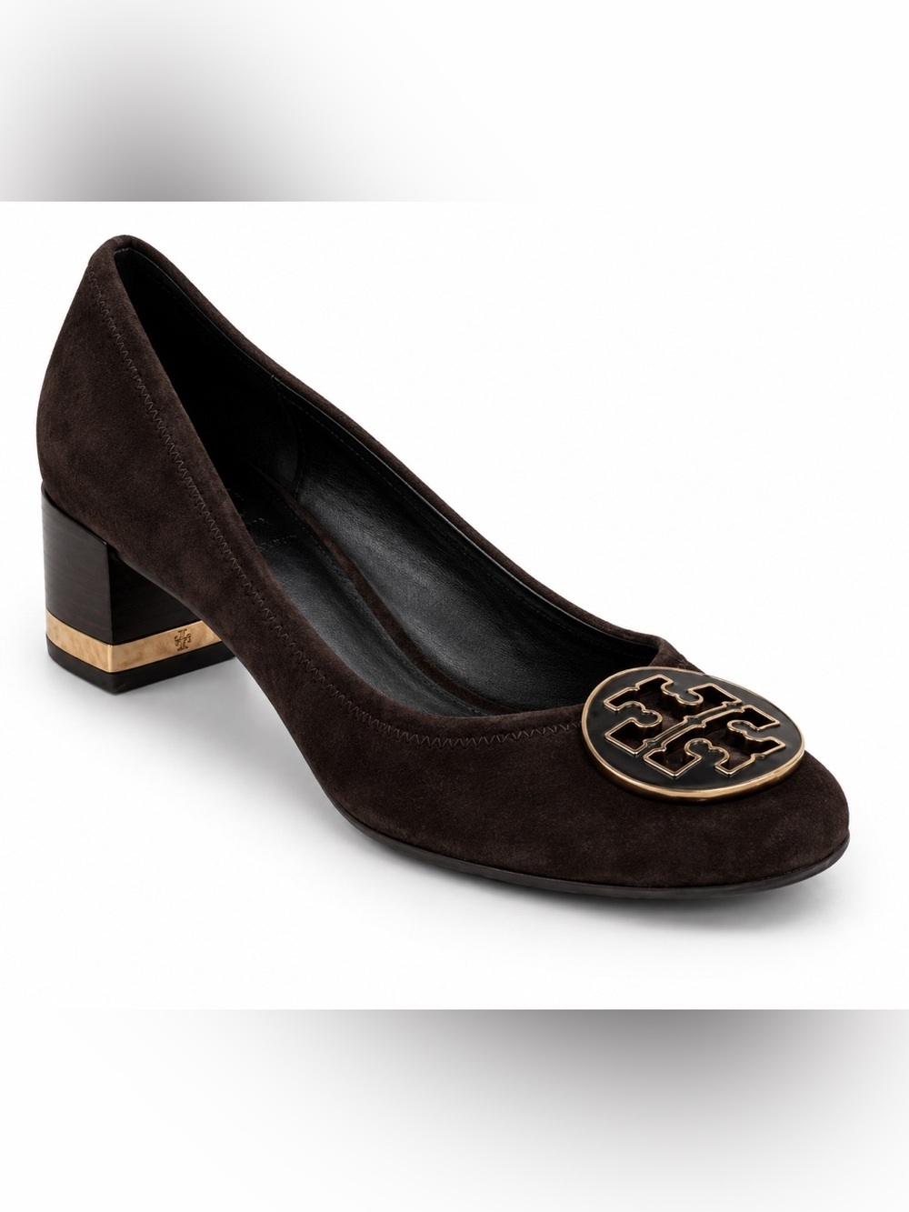 Tory Burch Brown Suede Block Heel Pumps Women’s Size 6.5M Gold Logo Shoes